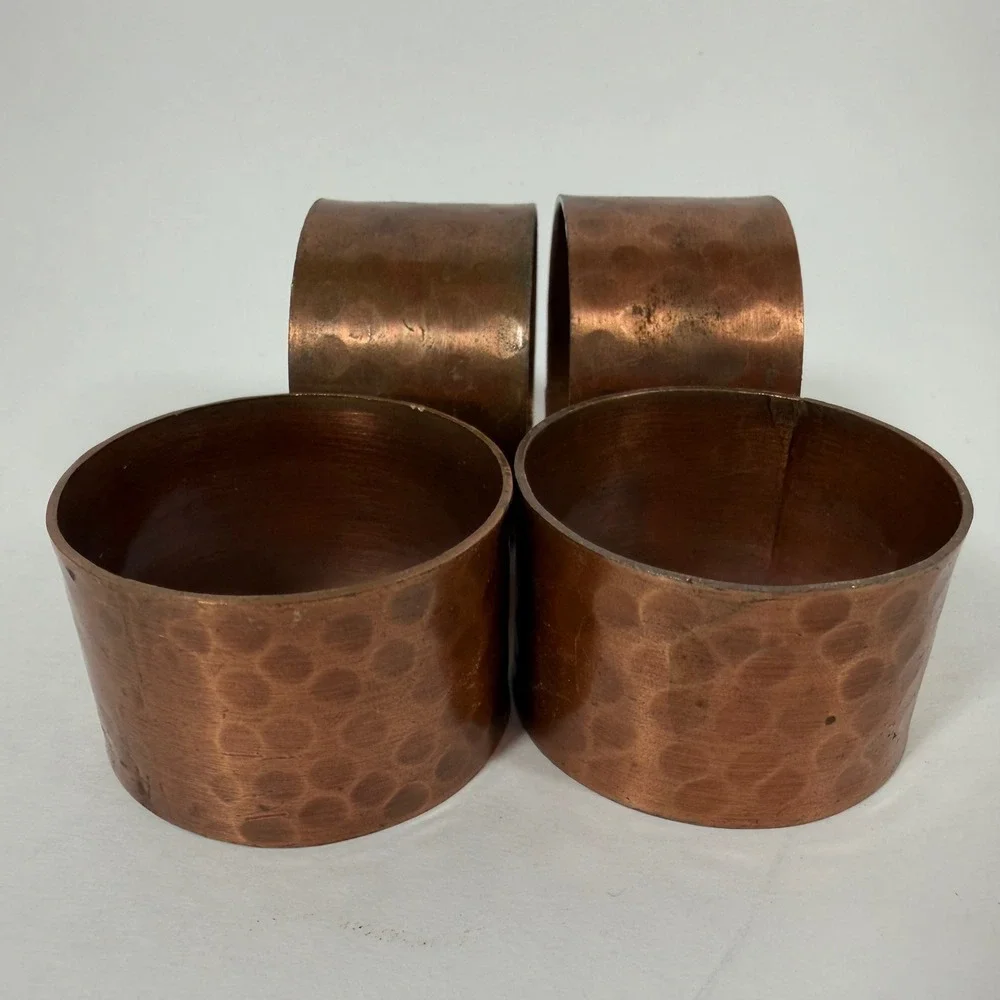Vintage Hammered Copper Napkin Rings Set of 4 Rustic Farmhouse Table Decor